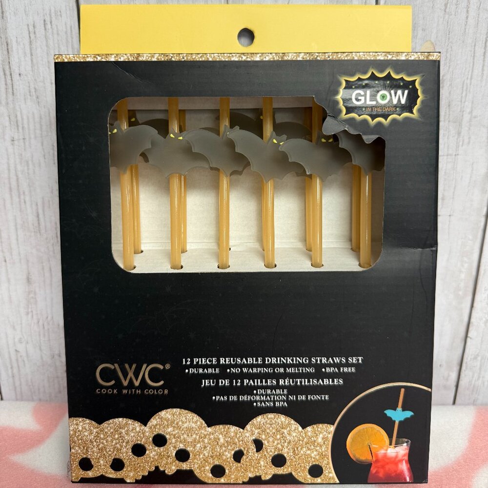 CWC Halloween Bat Reusable Straws 12 Piece Glow in the Dark Set NWT NIB